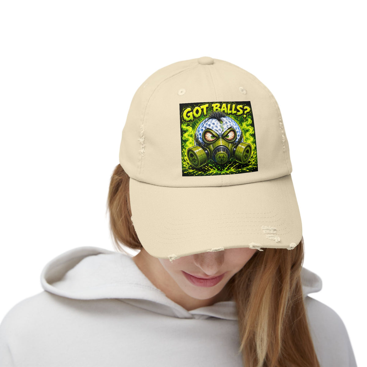 Gas Mask Golf Ball – Golf Madness Distressed Dad Hat