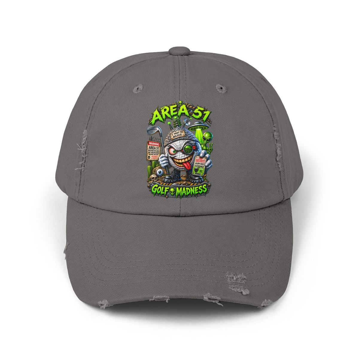 Area 51 Golf Ball Vertical Edition – Golf Madness Distressed Dad Hat
