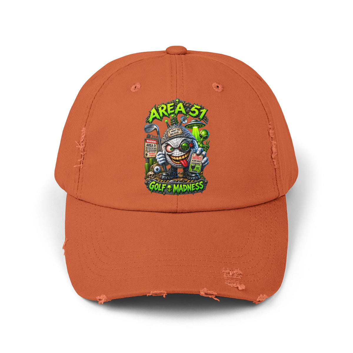 Area 51 Golf Ball Vertical Edition – Golf Madness Distressed Dad Hat