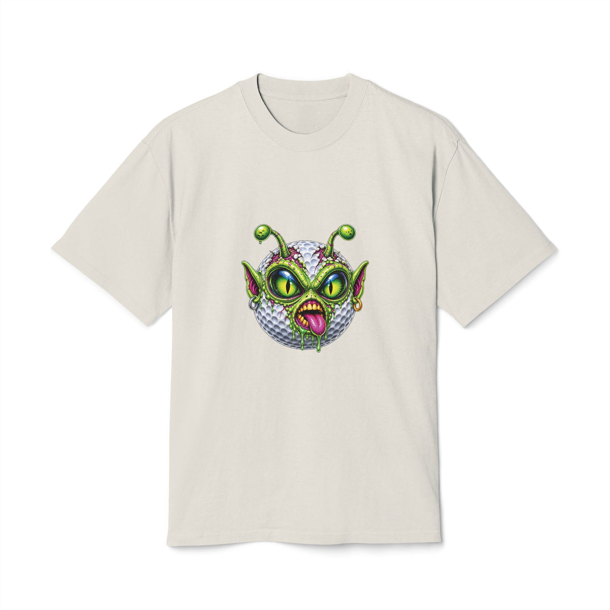 Alien Face Golf Ball – Golf Madness Heavy Faded T-Shirt