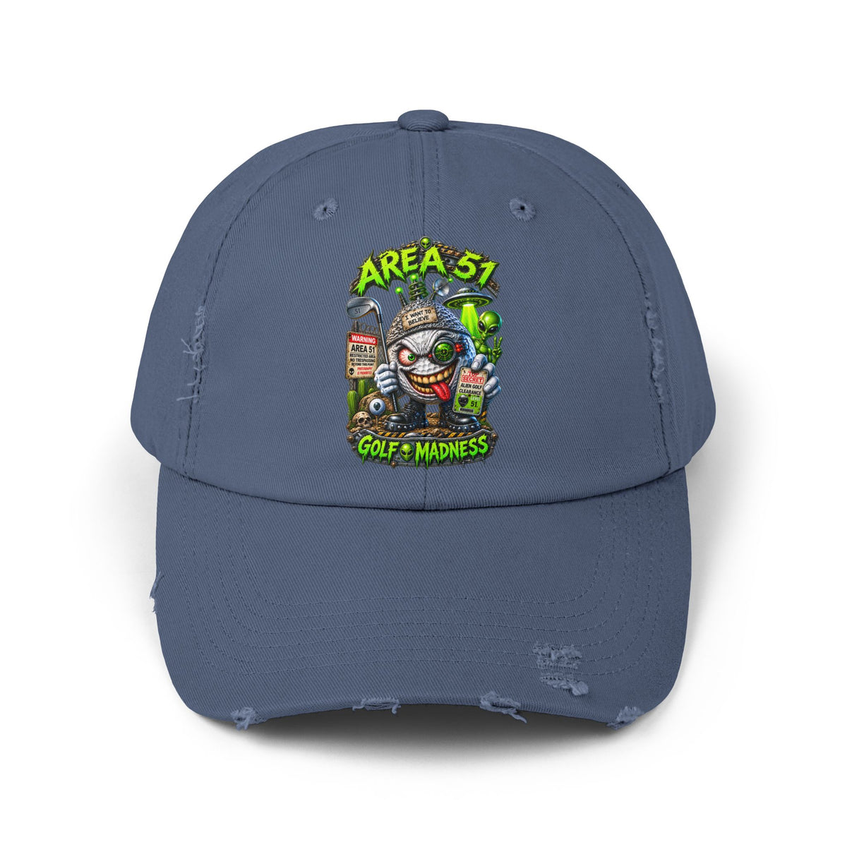 Area 51 Golf Ball Vertical Edition – Golf Madness Distressed Dad Hat