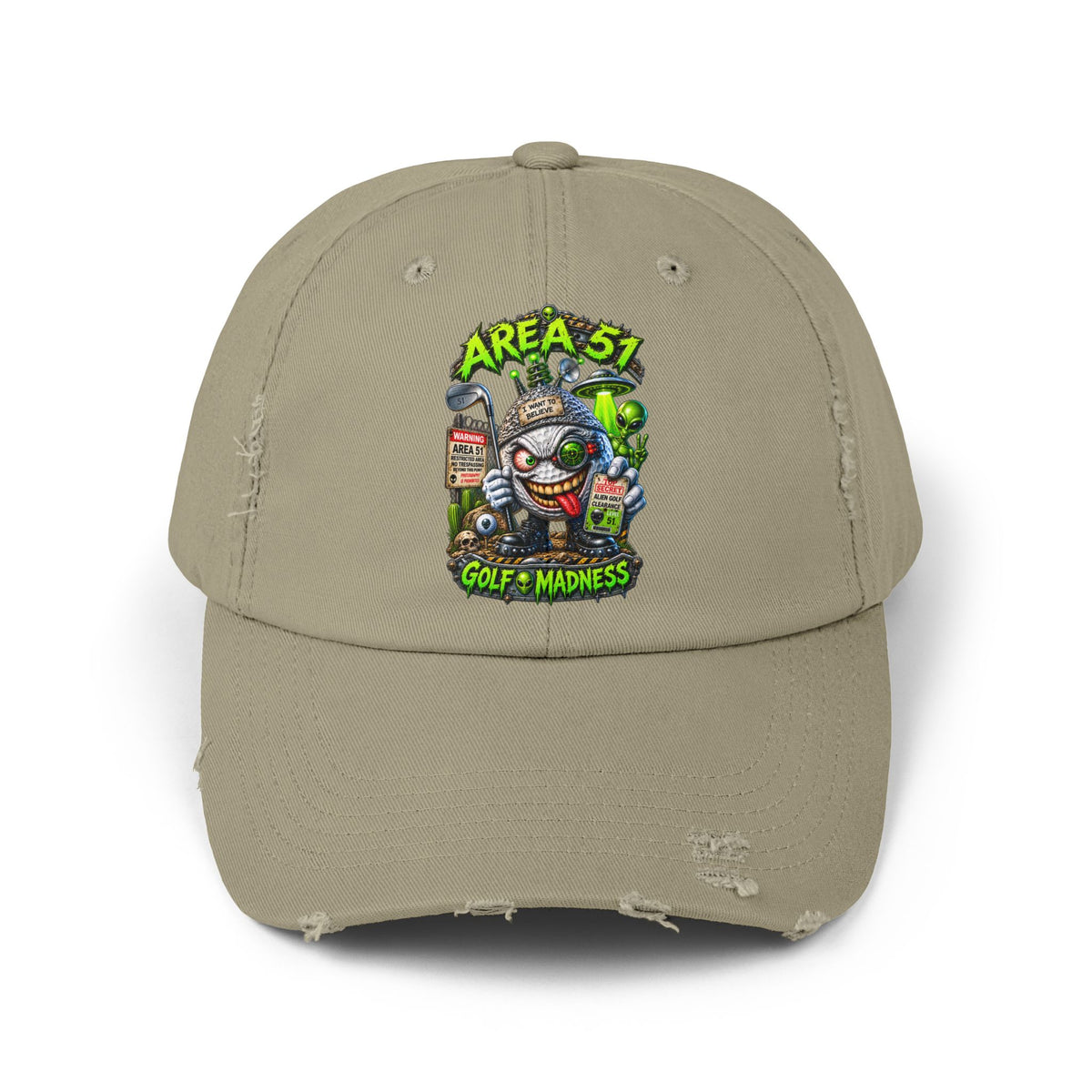 Area 51 Golf Ball Vertical Edition – Golf Madness Distressed Dad Hat