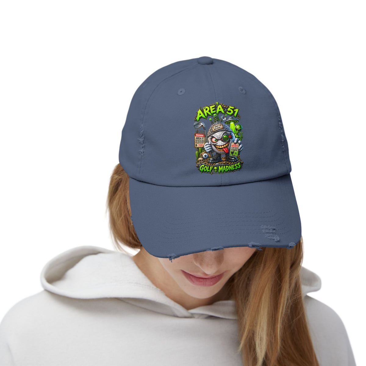 Area 51 Golf Ball Vertical Edition – Golf Madness Distressed Dad Hat