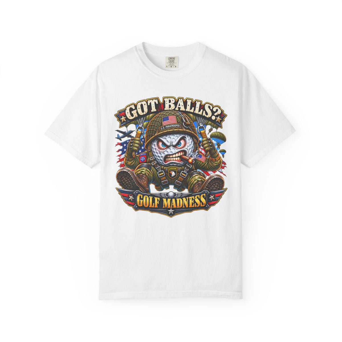 Golf Madness – Paratrooper Golf Ball T-Shirt 🪂