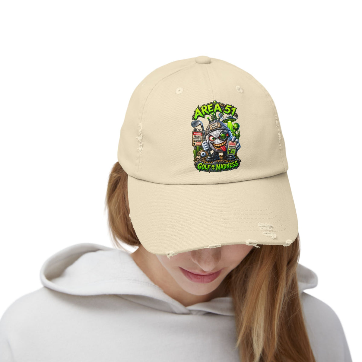 Area 51 Golf Ball Vertical Edition – Golf Madness Distressed Dad Hat