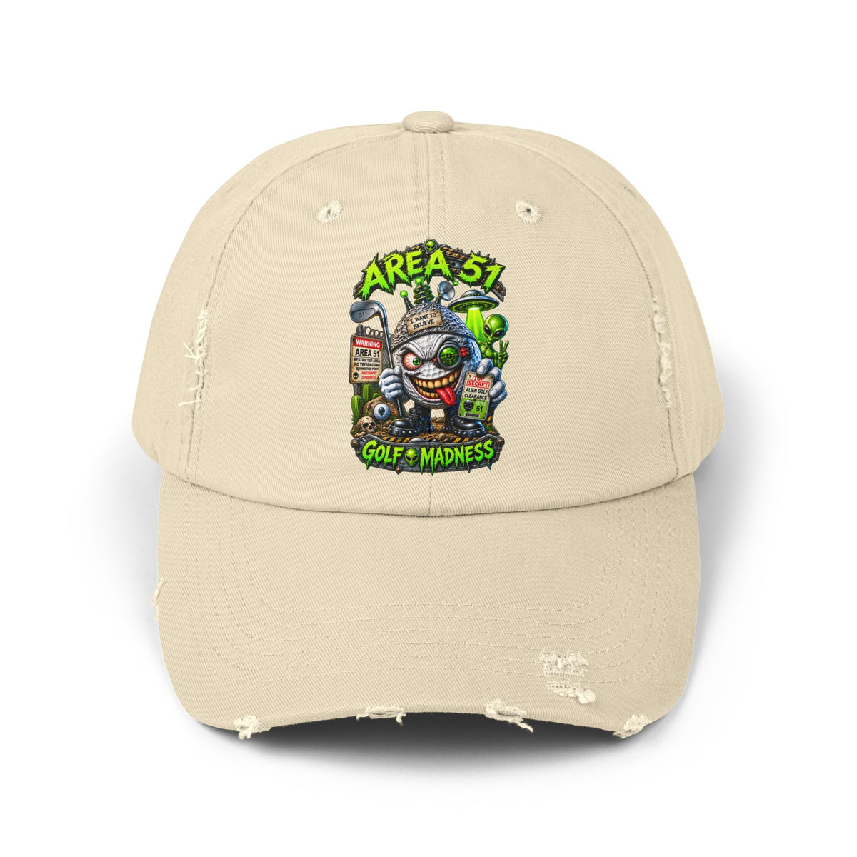 Area 51 Golf Ball Vertical Edition – Golf Madness Distressed Dad Hat