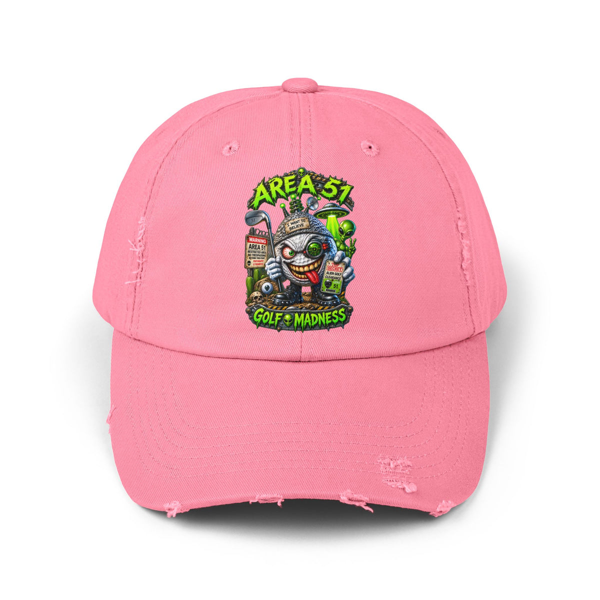 Area 51 Golf Ball Vertical Edition – Golf Madness Distressed Dad Hat