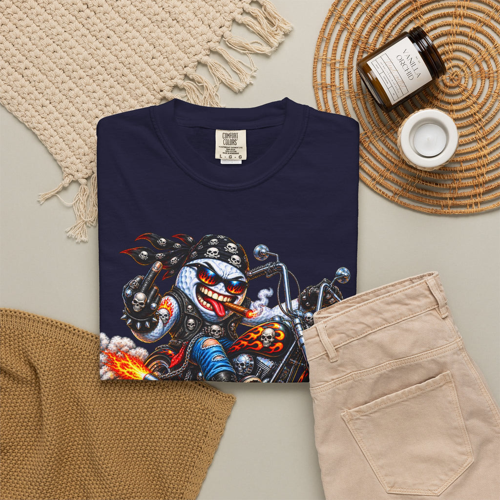 Golf Madness – Biker Golf Ball T-Shirt 🏍️
