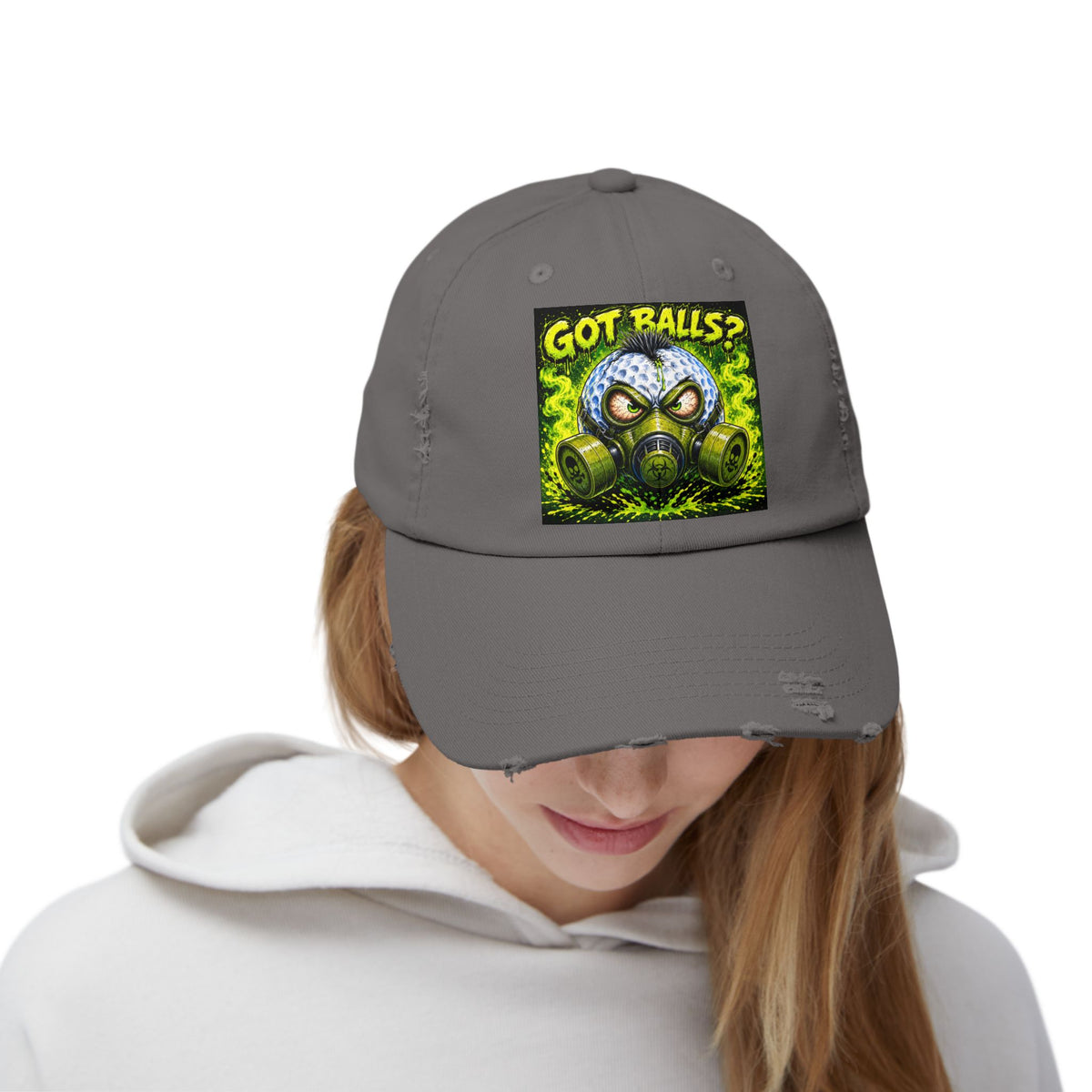Gas Mask Golf Ball – Golf Madness Distressed Dad Hat